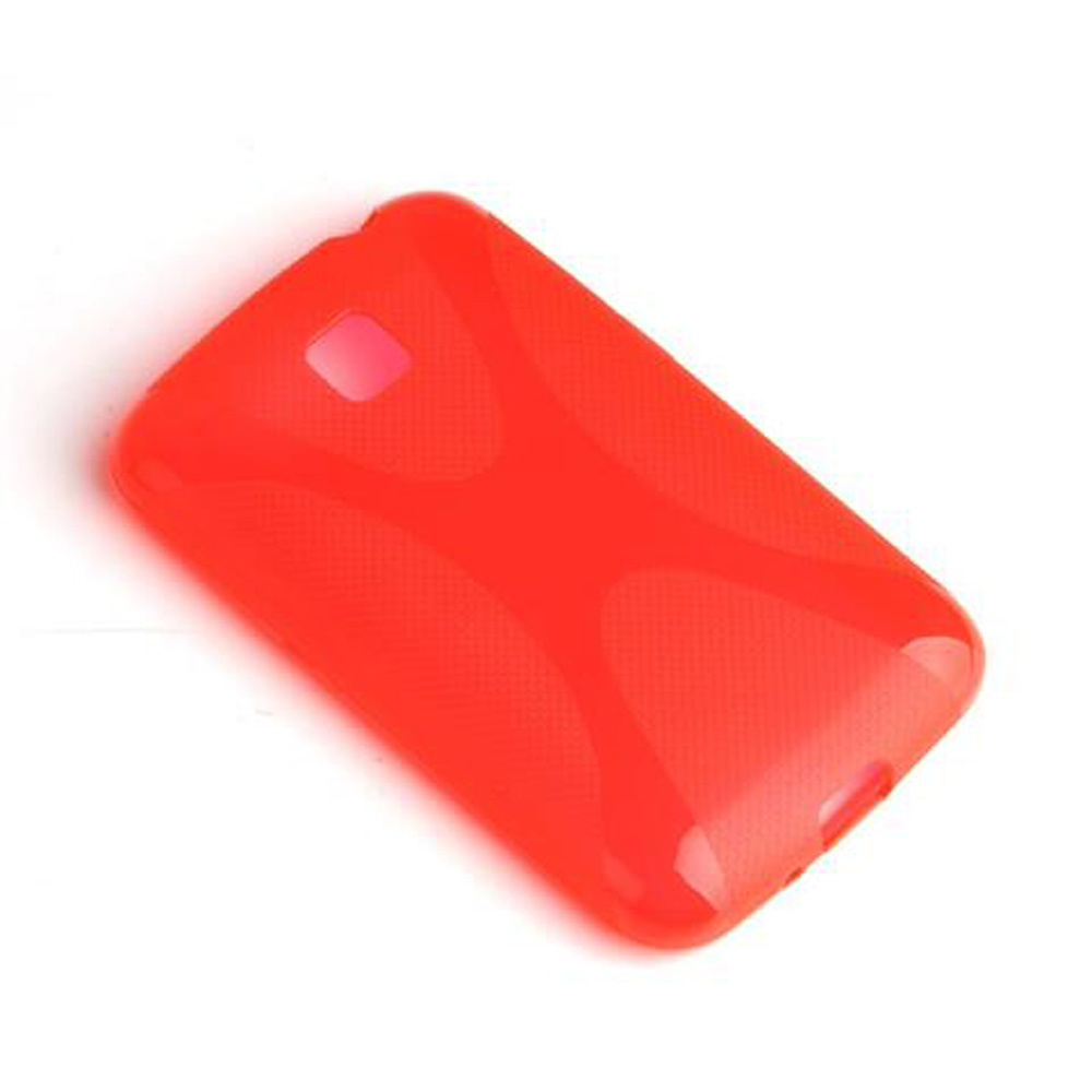 Custodia rossa per telefono, lucida, con un design semplice e ritagli.