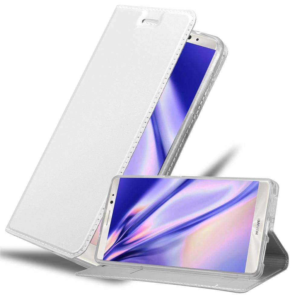 Funda y teléfono blancos. Teléfono dentro de la funda, pantalla visible.