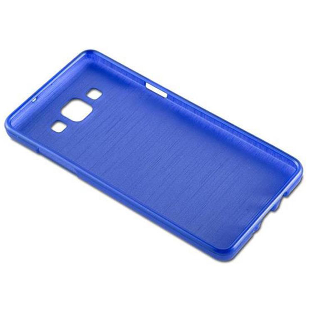Una funda azul para teléfono. La funda es de color azul sólido con agujeros para la cámara y otras funciones del teléfono.