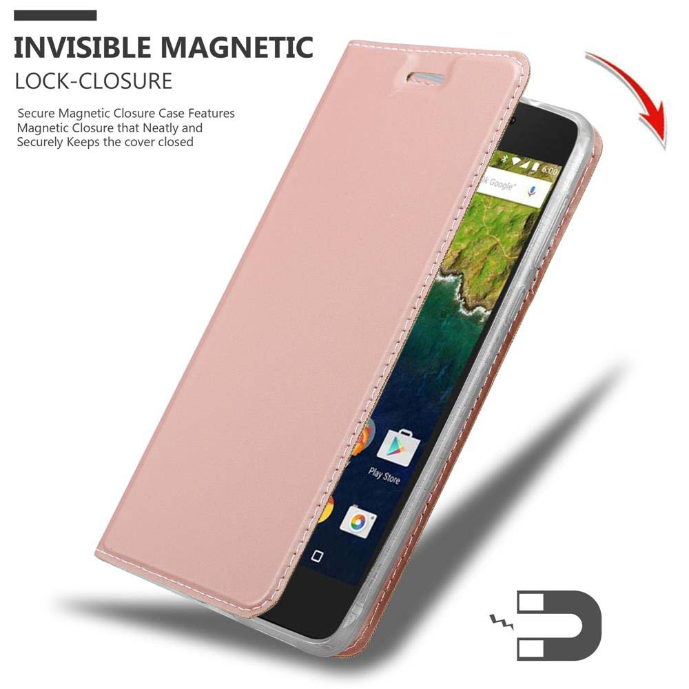Rosa Handyhülle, offen, Telefon wird gezeigt, unsichtbarer Magnetverschluss.