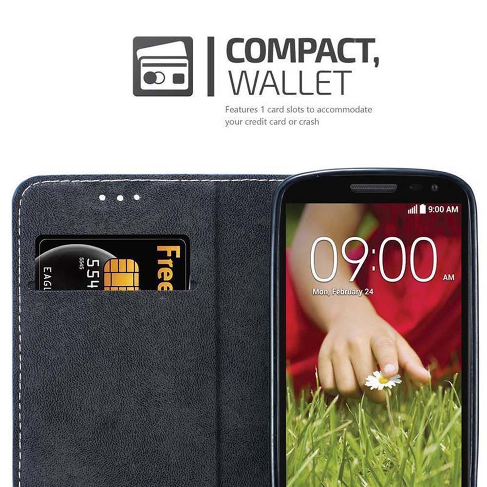 Custodia per telefono con telefono all'interno. Mostra uno slot per carte di credito e una carta di credito all'interno.