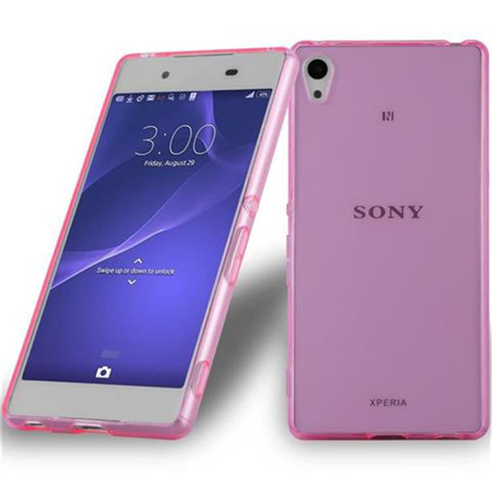 Telefono rosa con custodia rosa, mostra design e caratteristiche.