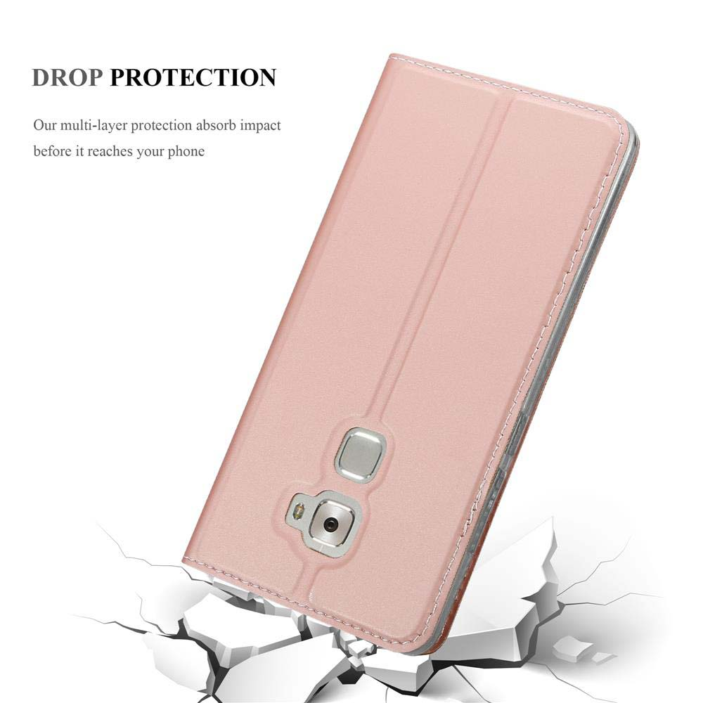 Custodia rosa per telefono, protezione anticaduta, su sfondo bianco con pezzi rotti.