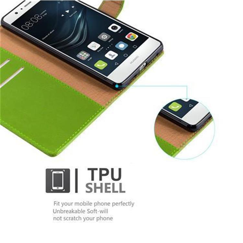 Teléfono blanco en una funda verde. Primer plano muestra las características del teléfono y la funda. Se proporciona la descripción de la carcasa de TPU.