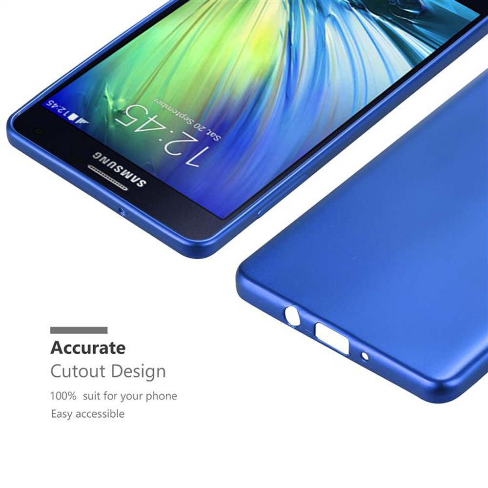 Funda azul, cubriendo parcialmente el teléfono, mostrando el teléfono con la hora.