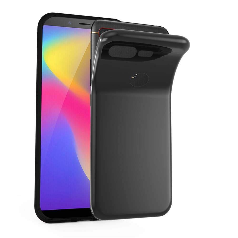 Schwarzes Telefon in einer schwarzen Hülle. Die Hülle ist geöffnet und der Bildschirm des Telefons ist sichtbar.