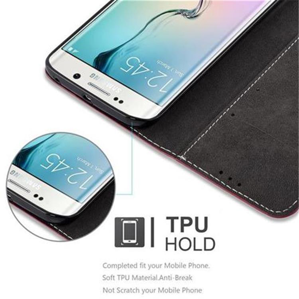Telefono in una custodia, che mostra l'ora 12:45. Testo: Supporto TPU. Caratteristiche: Vestibilità completa, materiale TPU morbido, anti-rottura.