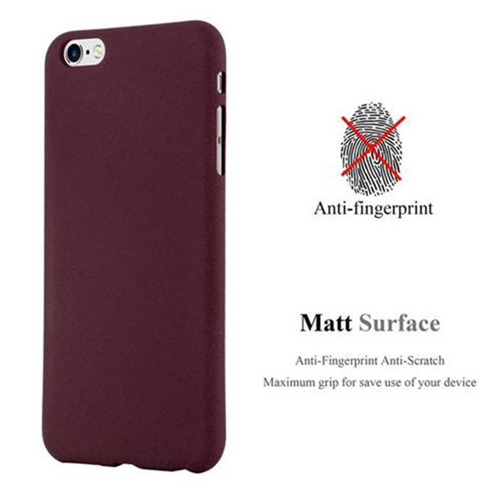 Una custodia per telefono marrone è mostrata con un'icona di impronta digitale rossa con una linea e il testo 'Matt Surface'.