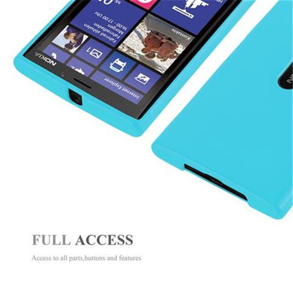 Due telefoni, uno blu, con schermo acceso e una custodia blu.