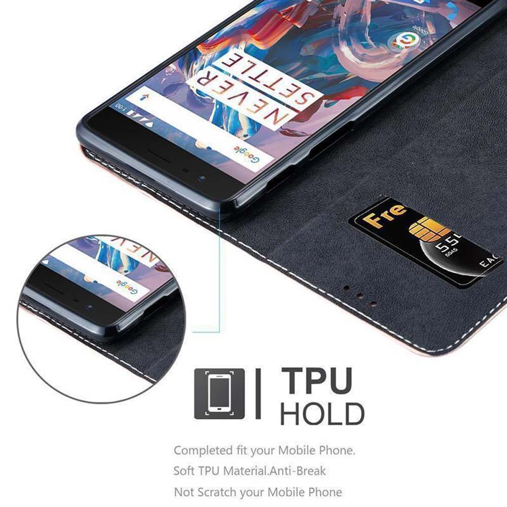 Un teléfono en una funda con una ranura para tarjeta de crédito. Una imagen de teléfono más pequeña está en la esquina.