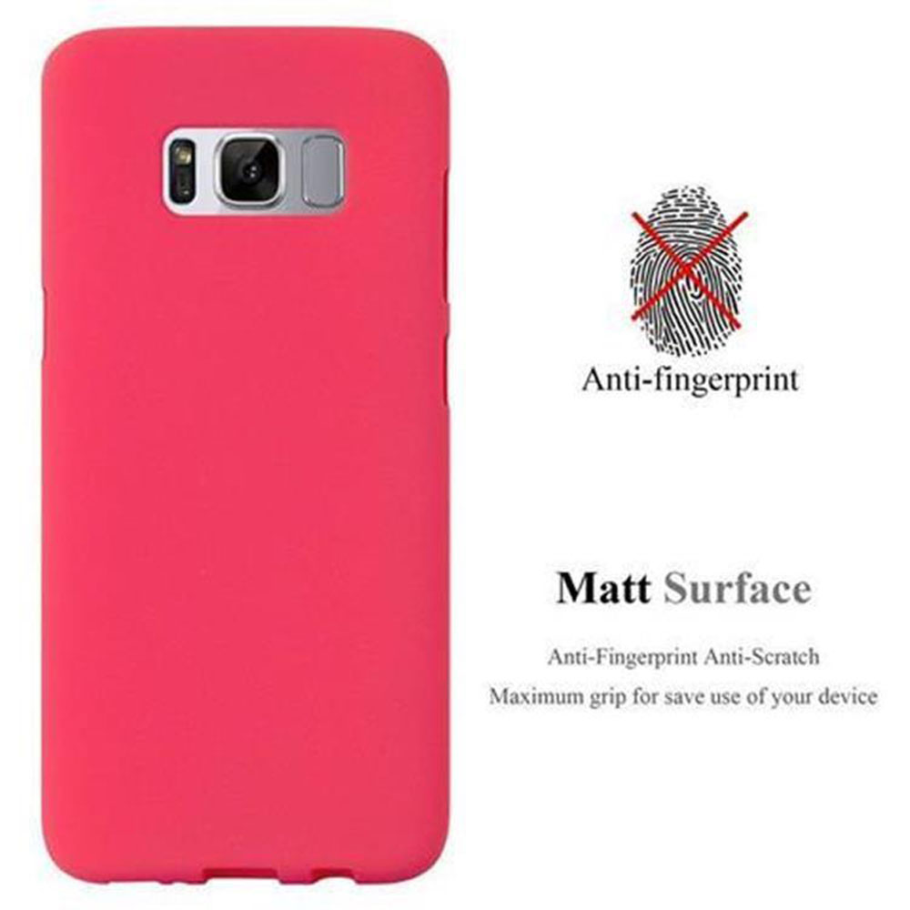 Custodia rossa con testo anti-impronta. Simbolo impronta digitale a destra.