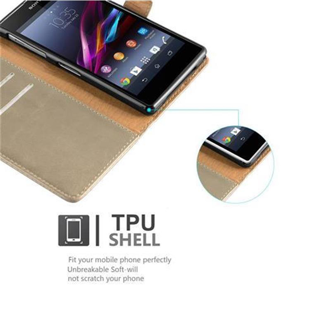 Telefono in una custodia marrone, con schermo del telefono e il testo: 'TPU SHELL'.