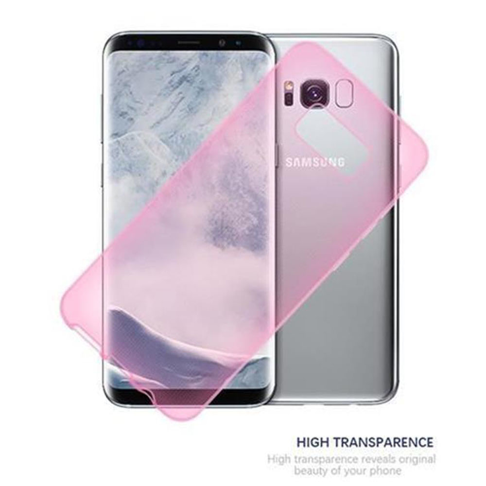 Ein Telefon mit einer rosa transparenten Hülle darüber und ein weiteres silbernes Telefon dahinter.