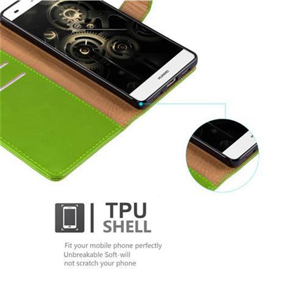 Funda verde para teléfono con un teléfono negro dentro. El teléfono es negro y la funda es verde. Texto: TPU Shell.