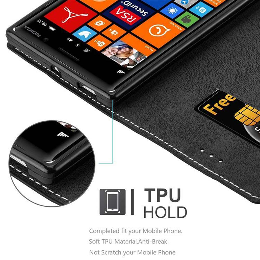 Custodia nera con telefono dentro. Carta di credito in uno slot. Mostrato telefono Nokia.