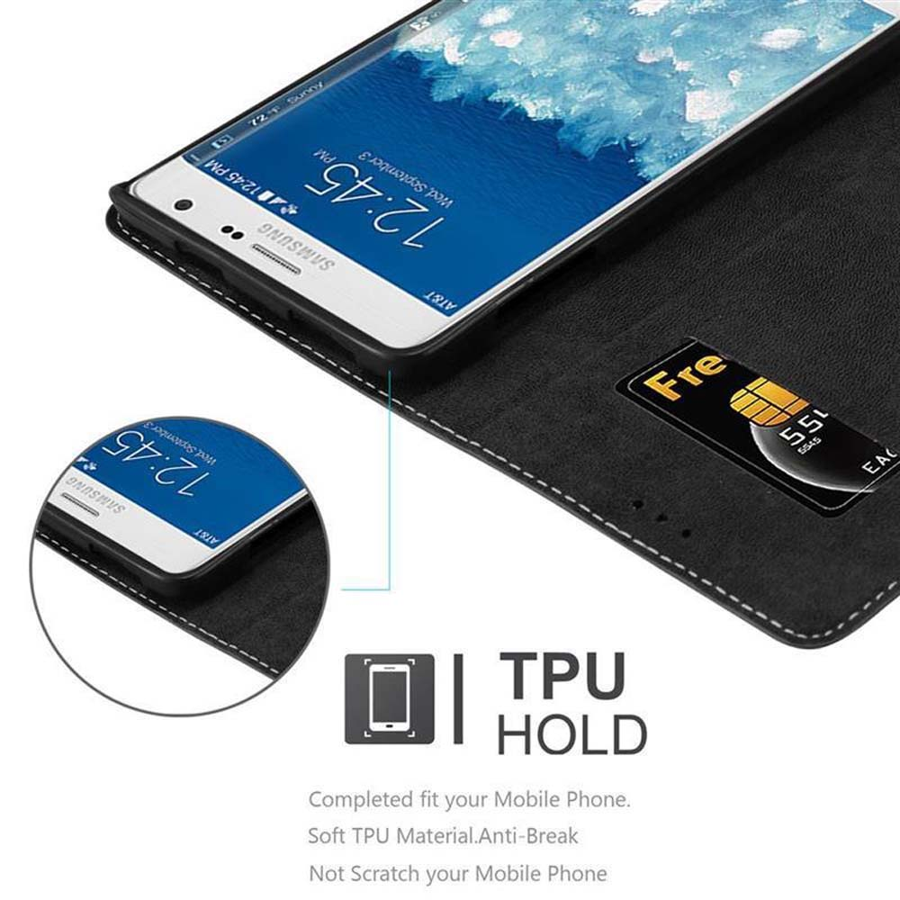 Telefon in einer Hülle mit Karte. Die Hülle ist offen, mit schwarzem Innenraum und Telefon.