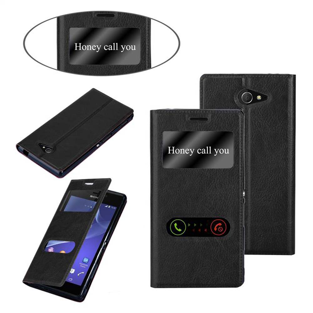 Fundas negras para teléfono con ventanas. El texto dice 'Honey call you' en una pantalla.