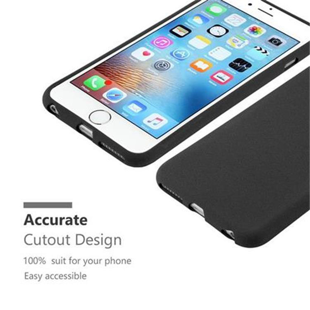 Custodia nera e telefono. Testo: Accurate Cutout Design.