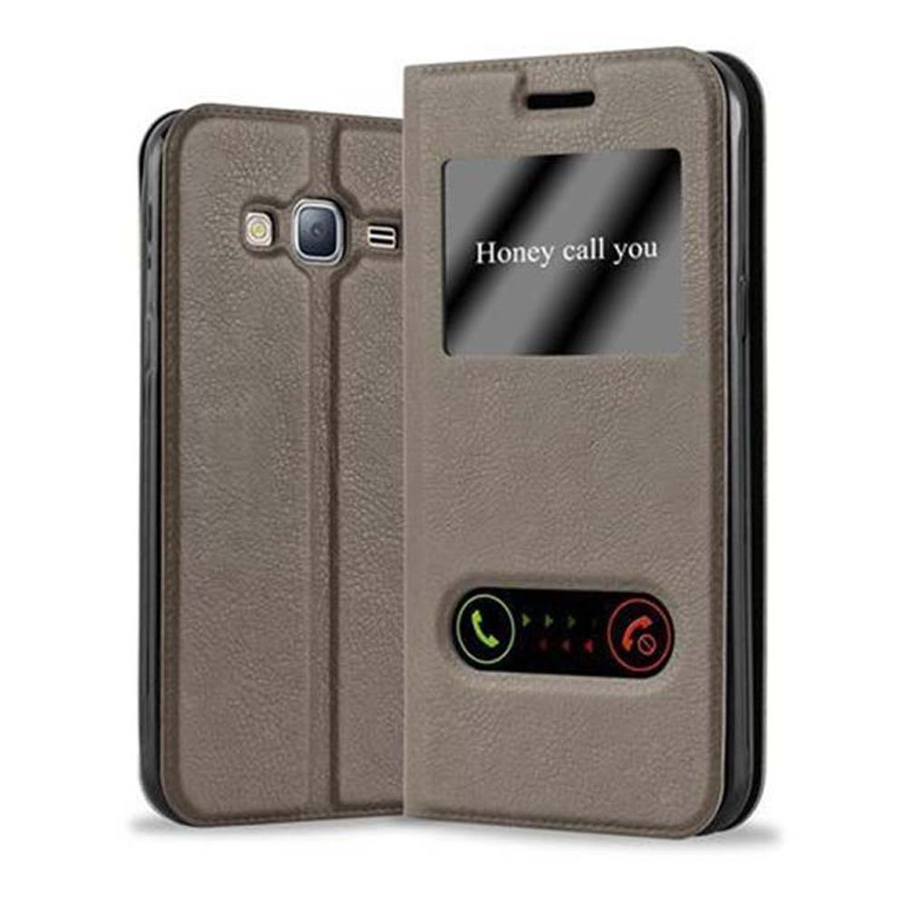 Una funda marrón para teléfono con una pantalla que dice "Honey call you". Se muestra un icono de teléfono.