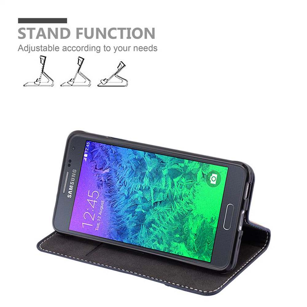 Telefon in einer Hülle, aufgestellt. Text oben: 'Standfunktion'. Weißer Hintergrund.