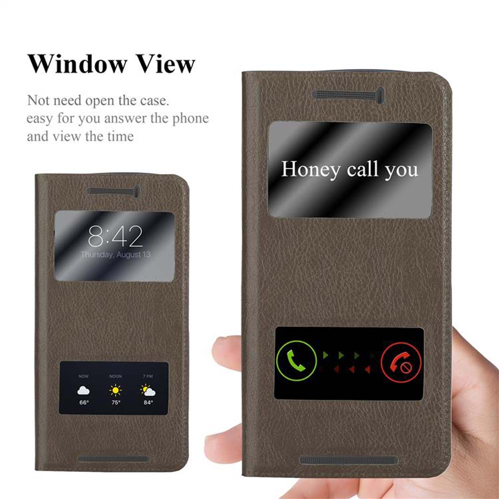 Funda con ventana, mostrando hora y pantalla de llamada.