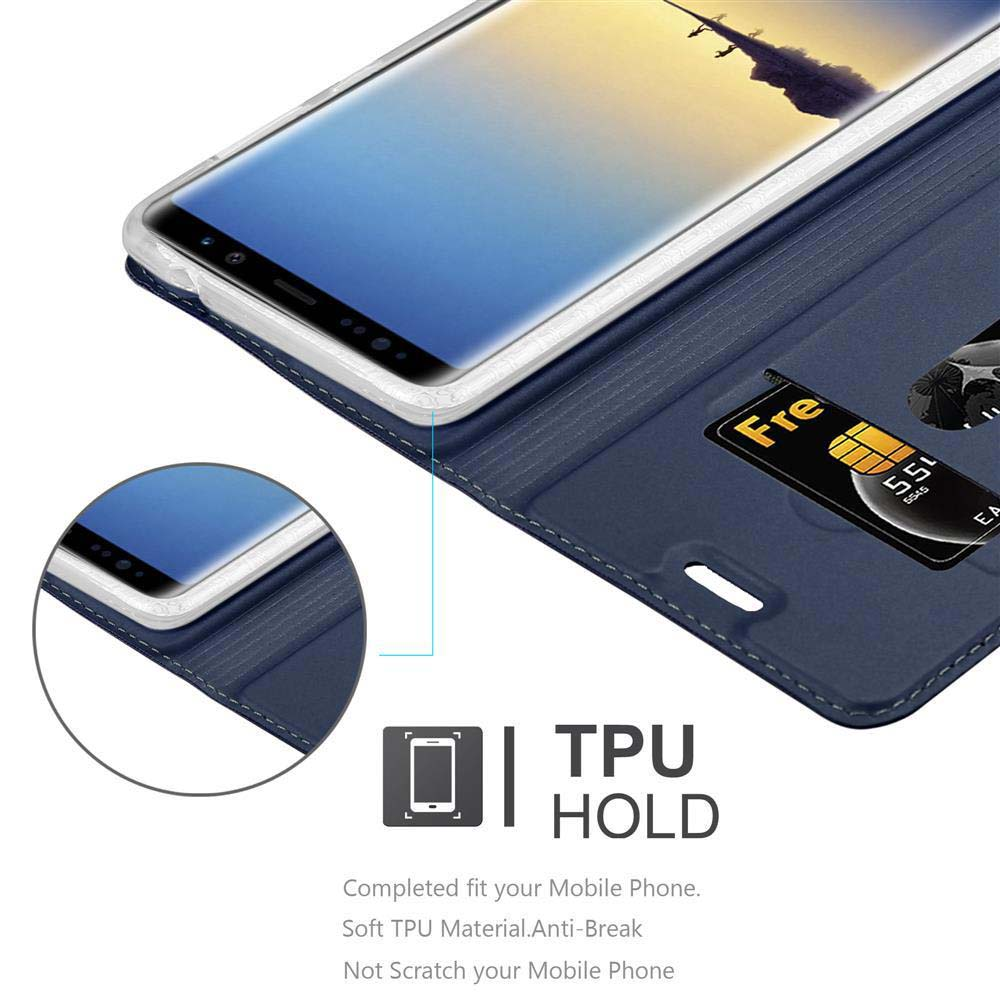 Blaue Handyhülle mit Telefon, Kreditkarte. Unten steht TPU HOLD.
