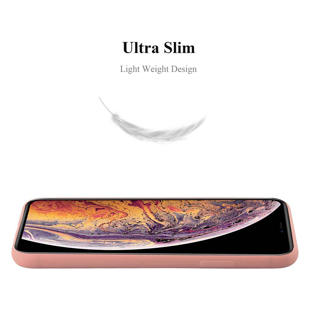 Rosa Handyhülle auf weißer Oberfläche. Eine Feder schwebt darüber. Text: Ultra Slim.