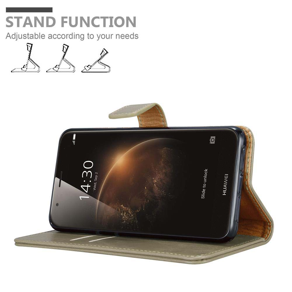 Custodia del telefono che mostra un telefono con l'ora 14:30. Testo "STAND FUNCTION" e diagrammi.