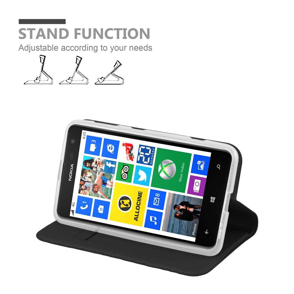 Telefono in custodia nera su supporto, mostra icone. La custodia ha una funzione stand. Il telefono mostra app.