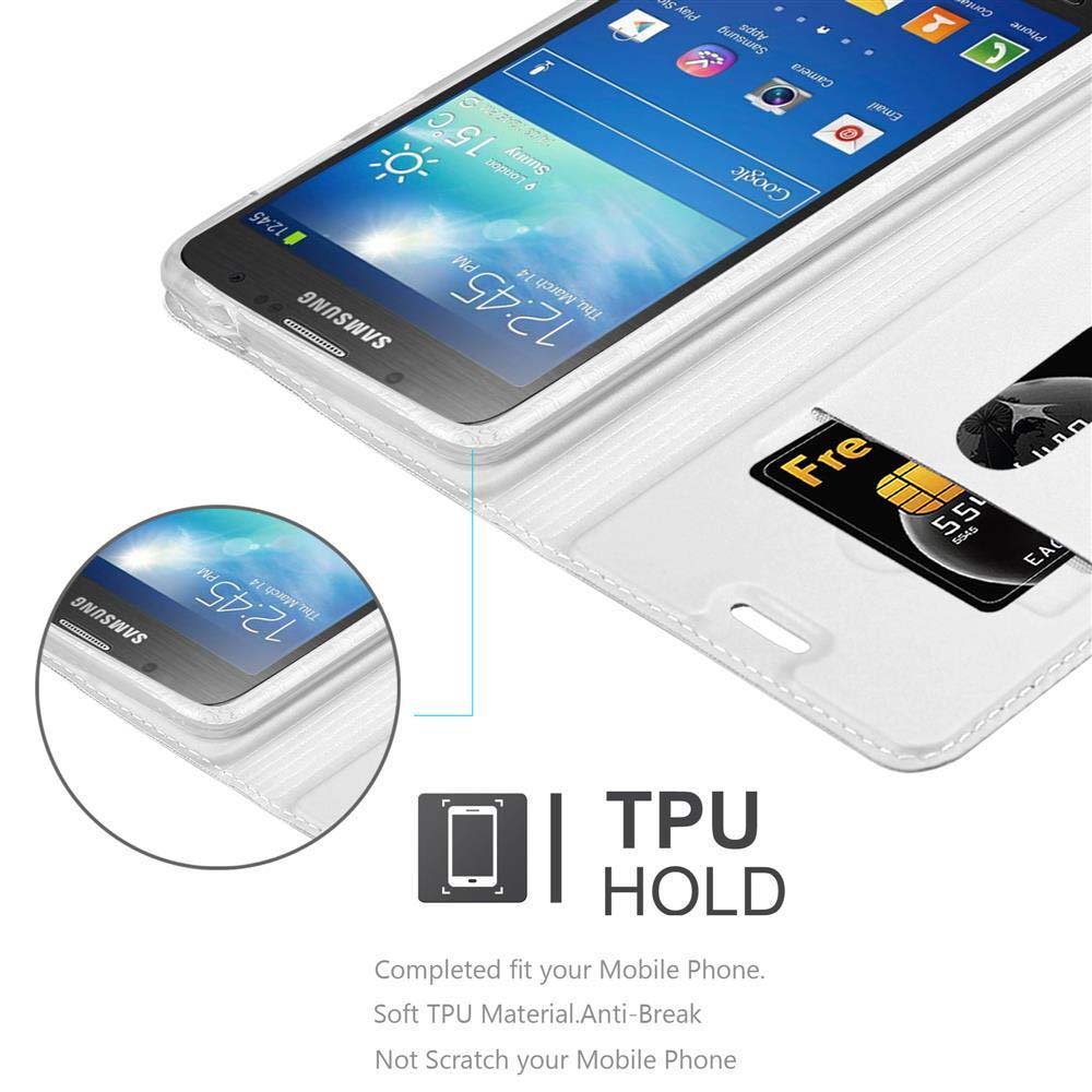 Telefono in custodia a portafoglio con carta di credito. Ora: 12:45, gio 14 marzo. Testo: TPU Hold.
