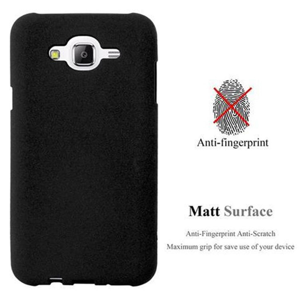 Custodia nera per telefono con fotocamera e testo. Anti-impronta e superficie opaca.
