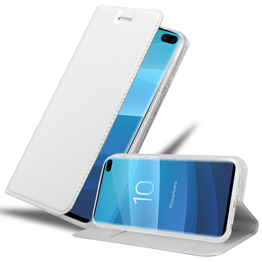 Zwei Telefone in weißen Hüllen, eines offen, das andere geschlossen. Das Telefon zeigt '10'.