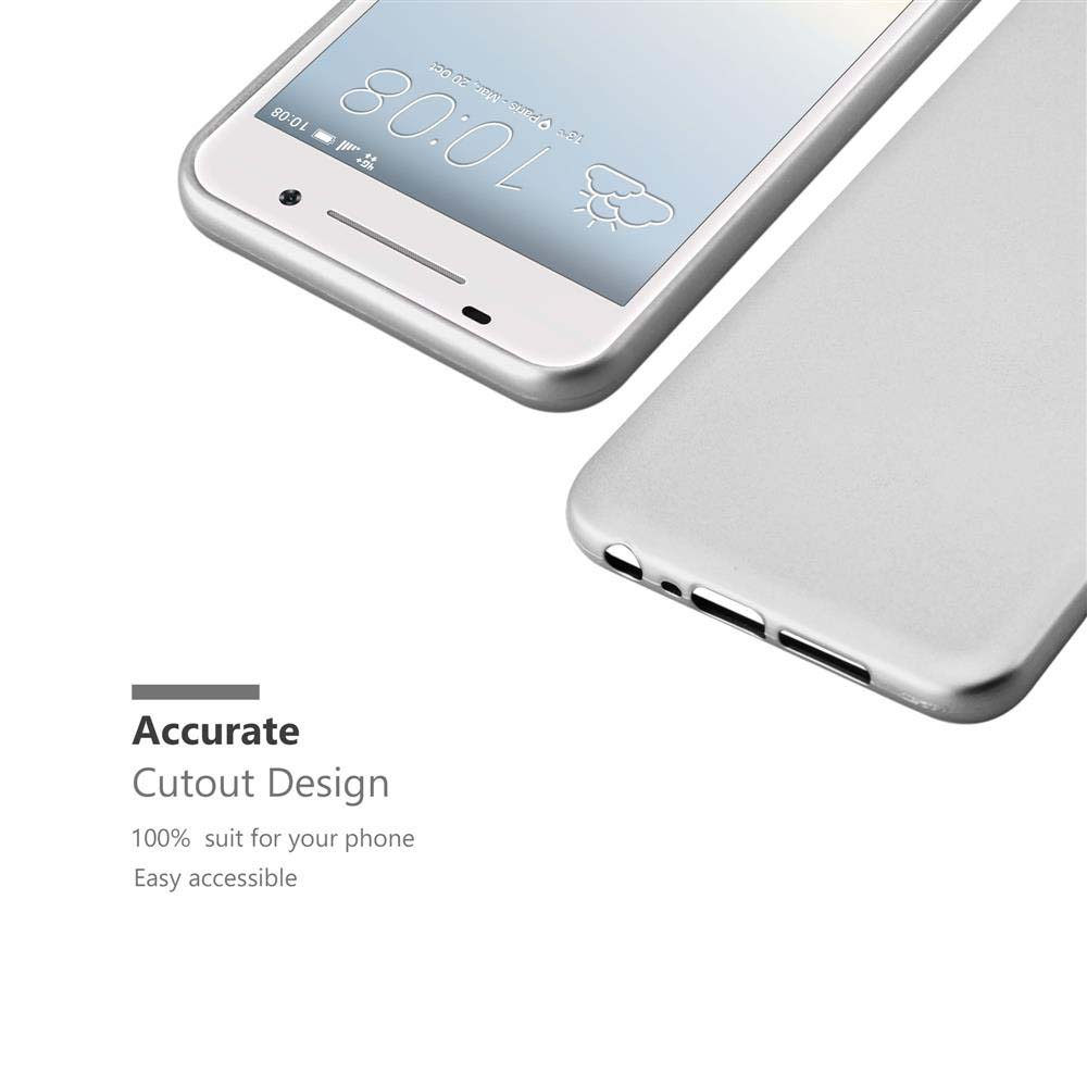 Coque de téléphone et téléphone. Écran blanc du téléphone affichant l'heure. Coque grise avec découpes pour les fonctions du téléphone.