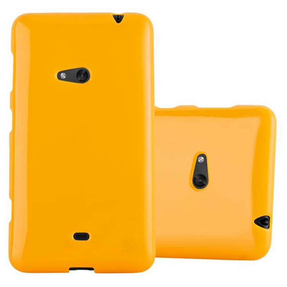 Due custodie arancioni per telefono. Una è una custodia, l'altra è il retro della custodia. Entrambe sono arancioni e hanno un obiettivo della fotocamera.