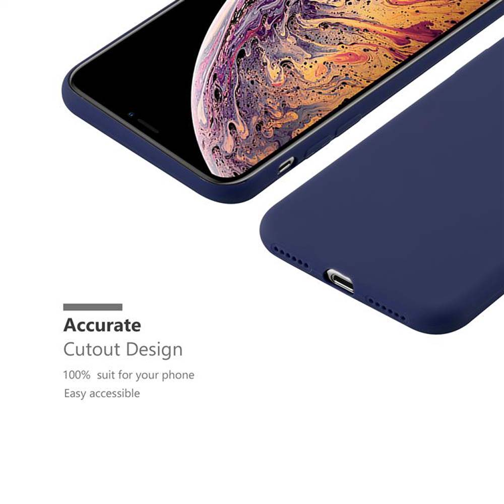 Eine Handyhülle mit einem iPhone. Das Bild zeigt die Rückseite der Hülle und des Telefons. Präzises Ausschnittdesign.
