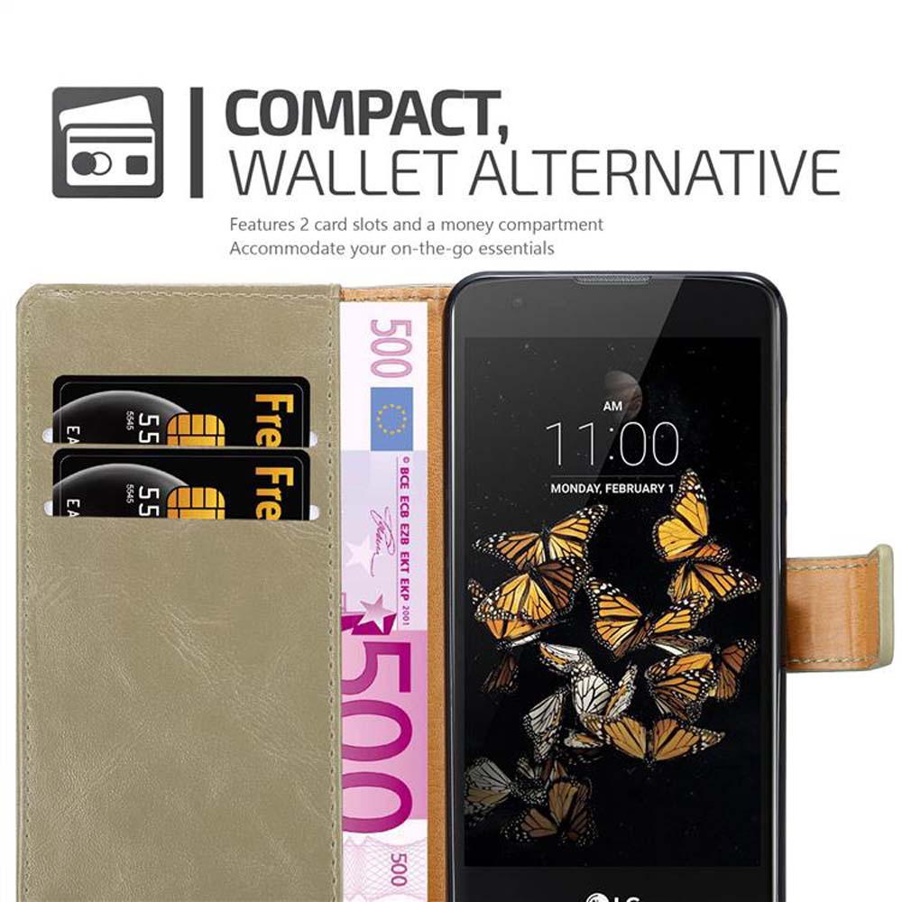 Se muestra una funda de teléfono con tarjetas y un billete de 500 euros, pantalla del teléfono con mariposas.