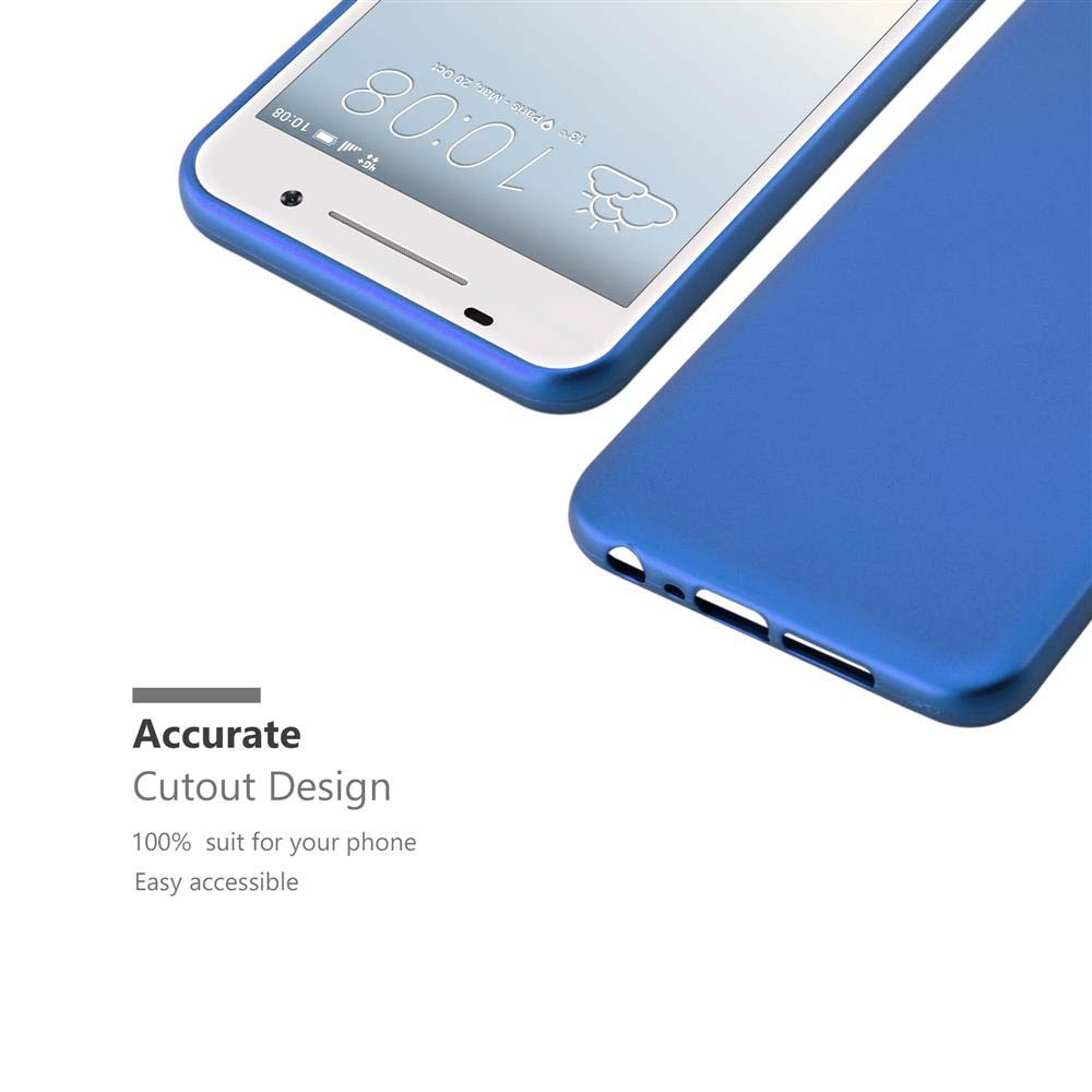 Coque de téléphone bleue avec un téléphone blanc à l'intérieur. Conception de découpe précise, facile d'accès.