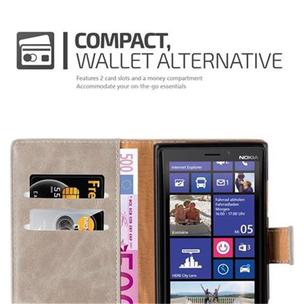 Telefono in una custodia a portafoglio con slot per carte e denaro. Il telefono mostra un'interfaccia Nokia.