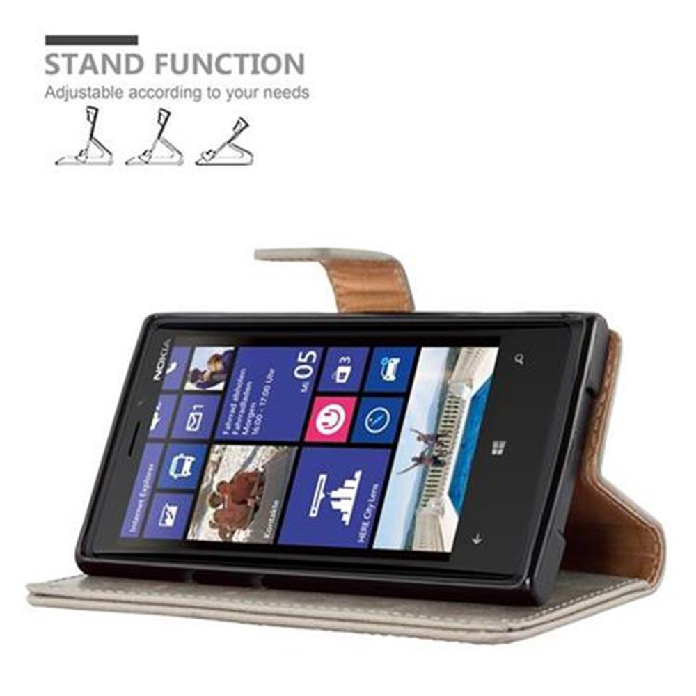 Un telefono Nokia in una custodia, che mostra icone. La custodia è in posizione verticale. Funzione supporto in alto.