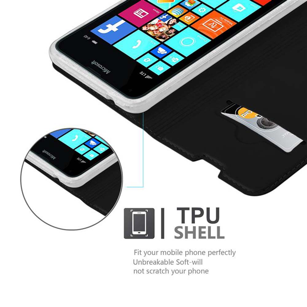 Teléfono en una funda negra con el texto TPU Shell y el teléfono dentro con fondo blanco.