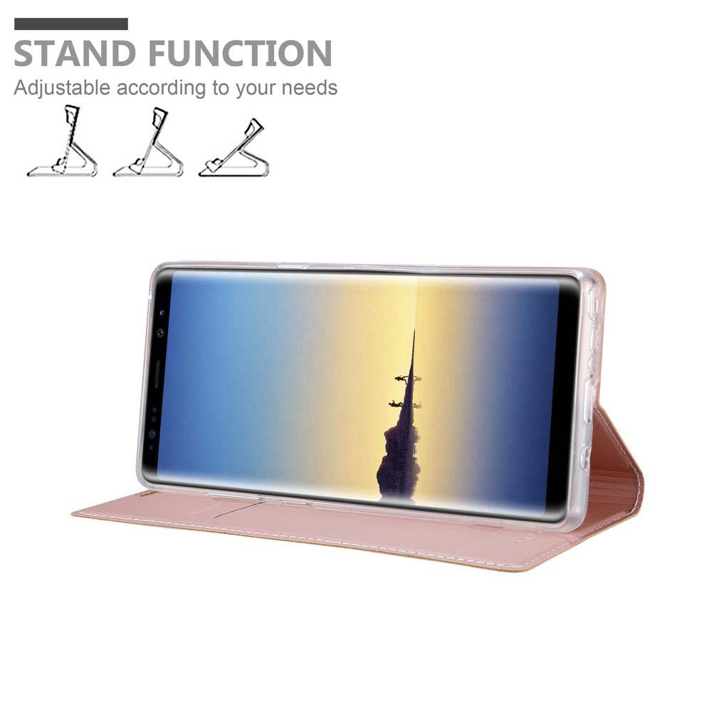 Handyhülle mit Telefon. Der Bildschirm zeigt eine Landschaft. Die Hülle ist rosa.