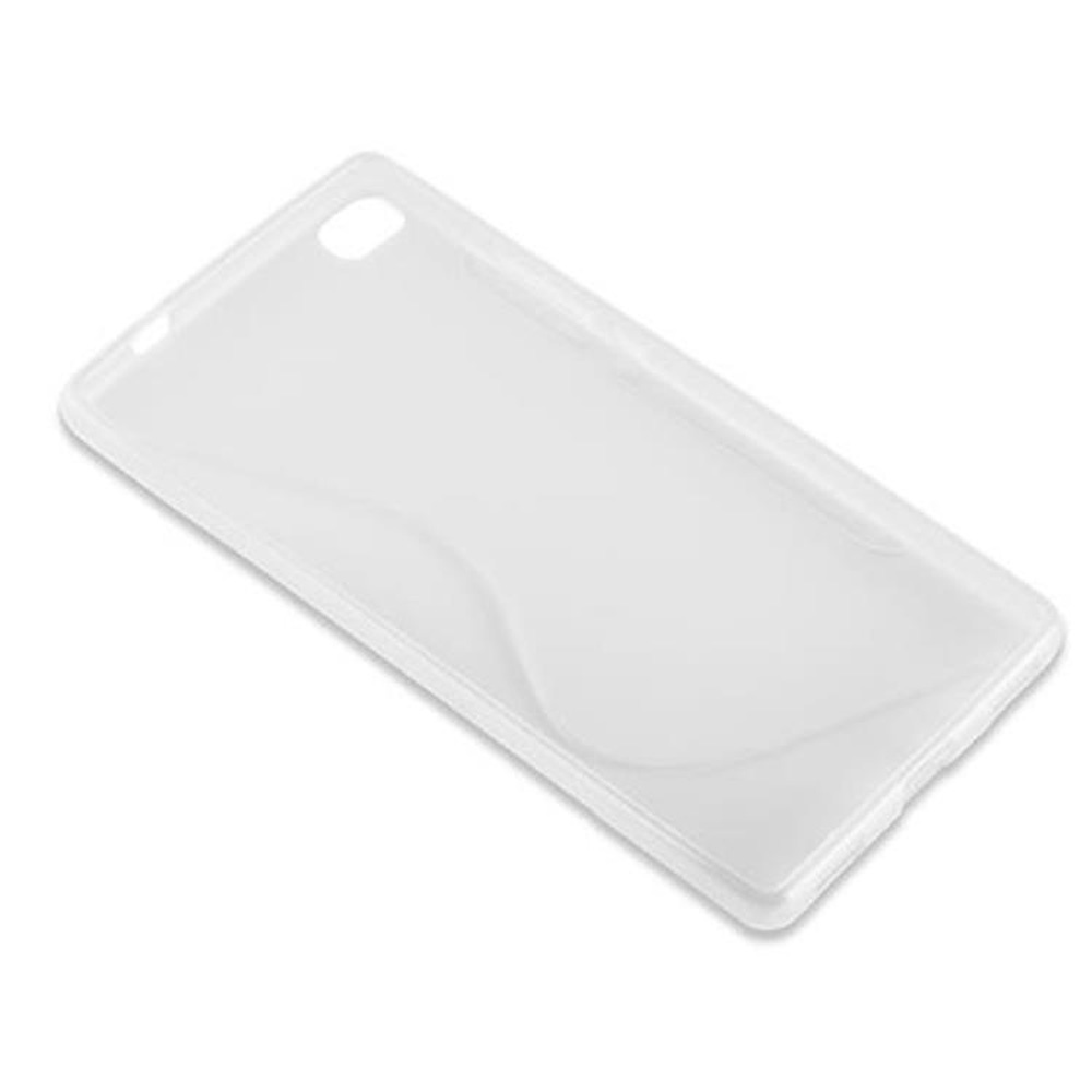 Una custodia trasparente per telefono. Sfondo bianco. La custodia è vuota. La custodia è angolata.