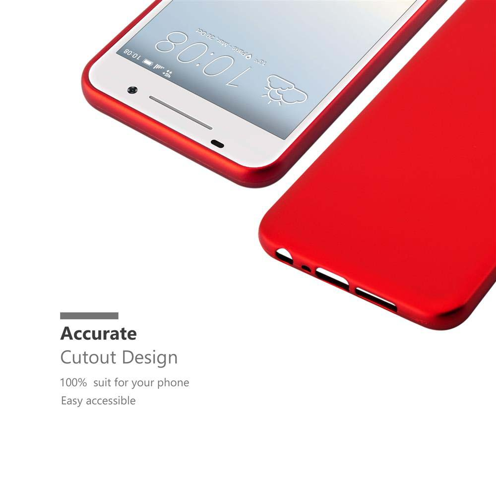 Un étui de téléphone rouge, avec un téléphone dedans. Le téléphone a un écran blanc.