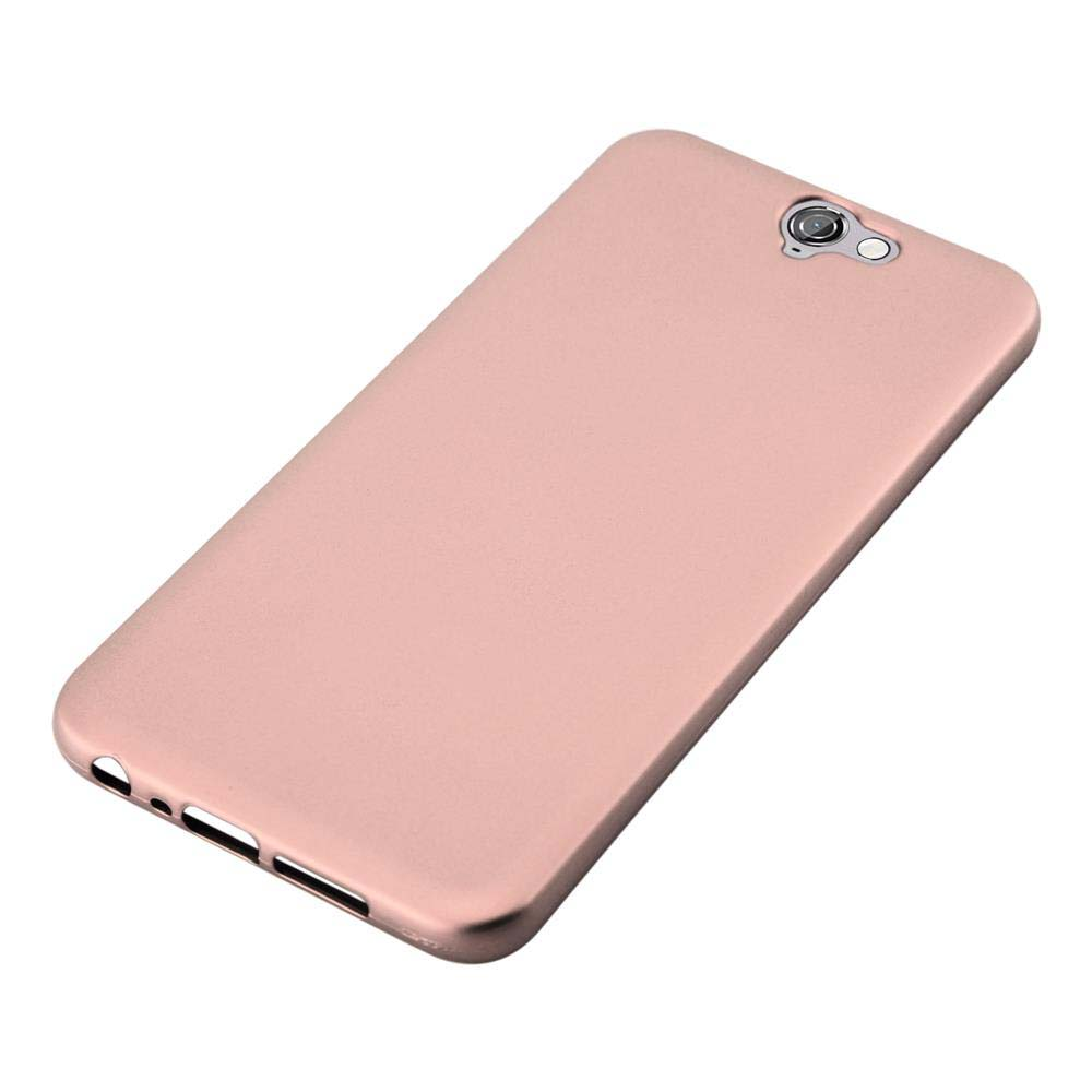 Coque de téléphone rose, vue arrière. Appareil photo et autres trous visibles.