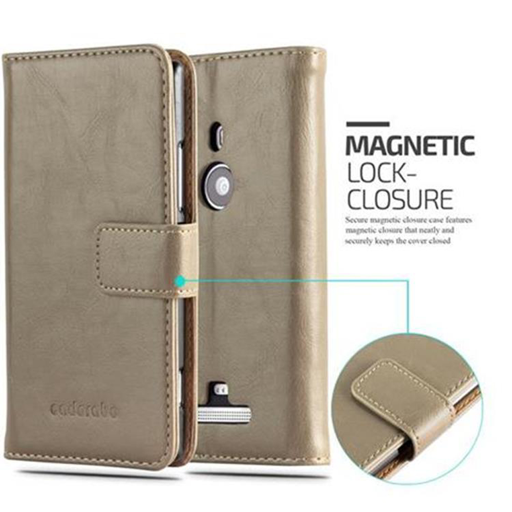 Custodia beige per telefono con chiusura magnetica, che mostra la custodia e il telefono insieme.