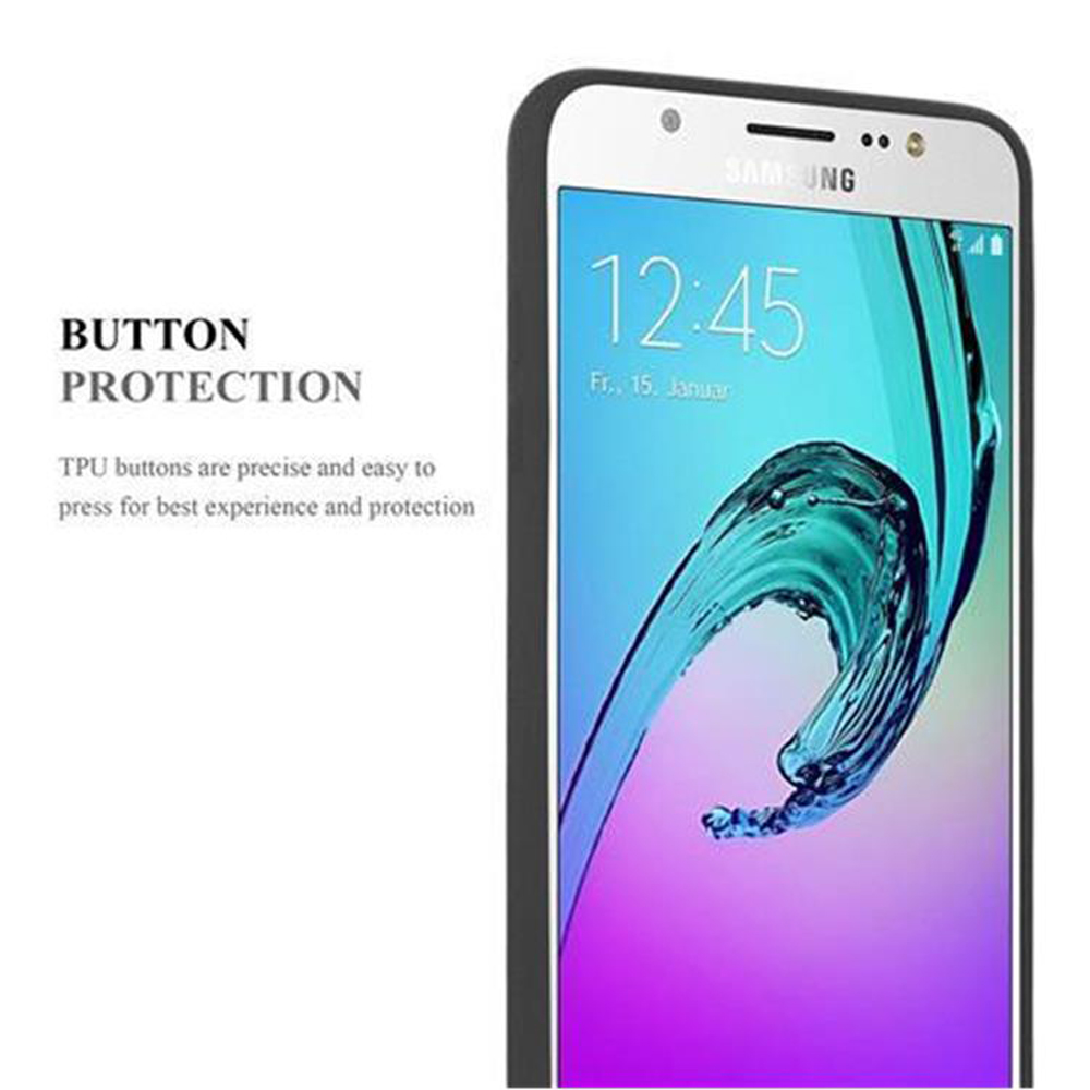 Funda de teléfono con una pantalla que muestra la hora. Texto: Protección de botones. El fondo es blanco.