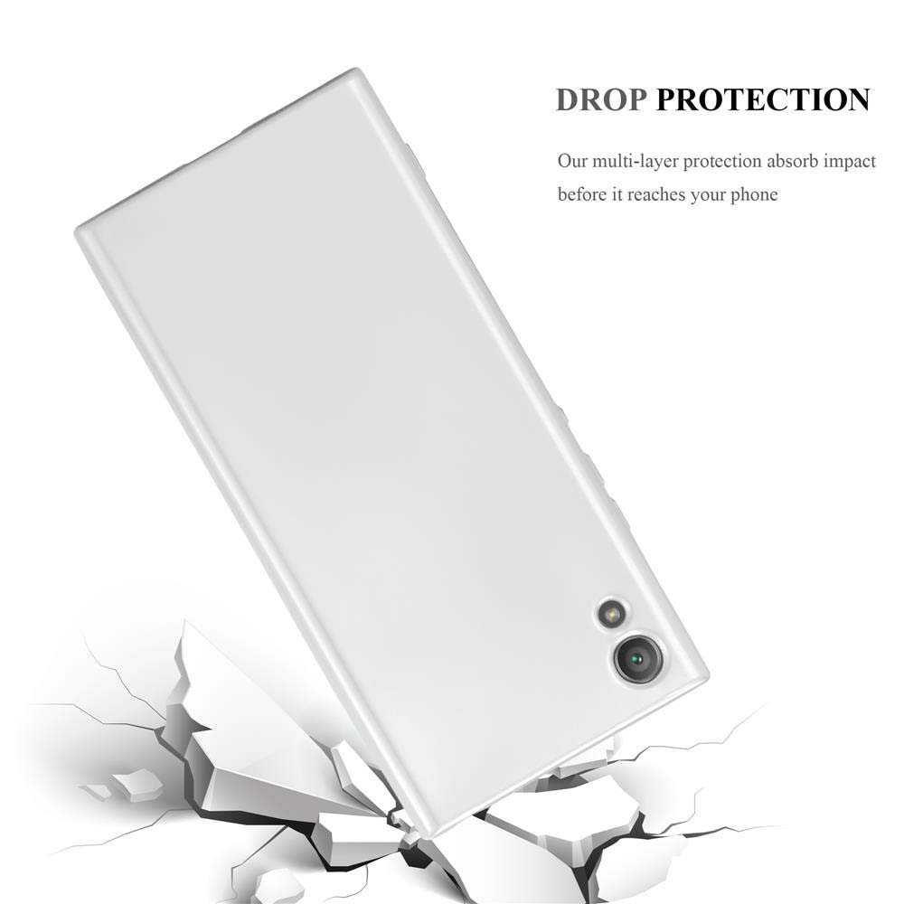 Ein weißes Telefon mit weißer Hülle, Risse bilden sich durch einen Aufprall, zeigt Stoßschutz.
