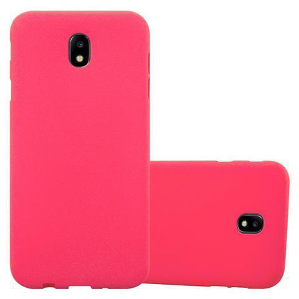 Funda rosa con teléfono. El teléfono tiene una cámara.