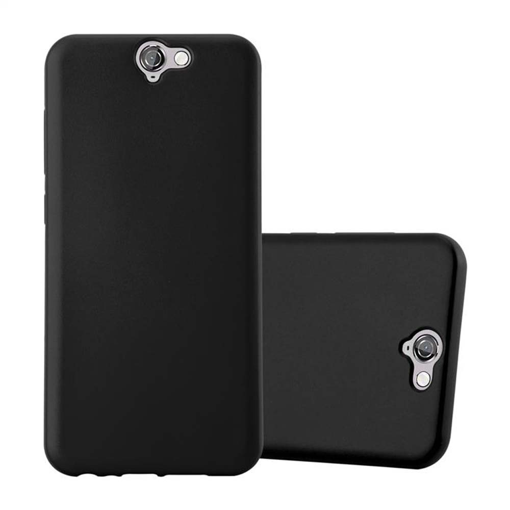 Deux étuis noirs pour téléphone. Un vertical et un horizontal, tous deux avec des trous pour l'appareil photo.