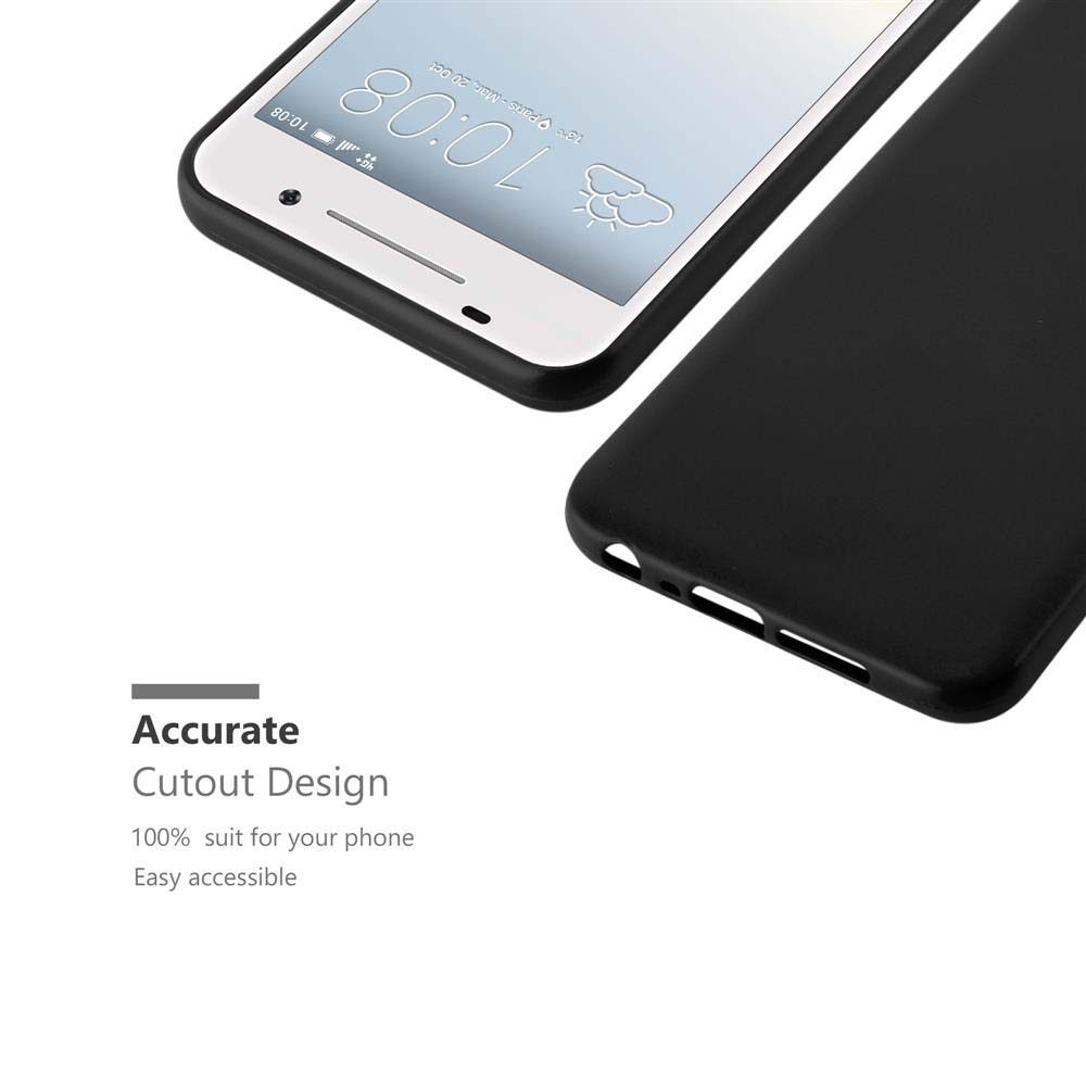 Coque de téléphone noire à côté d'un téléphone, fond blanc, avec découpe précise.